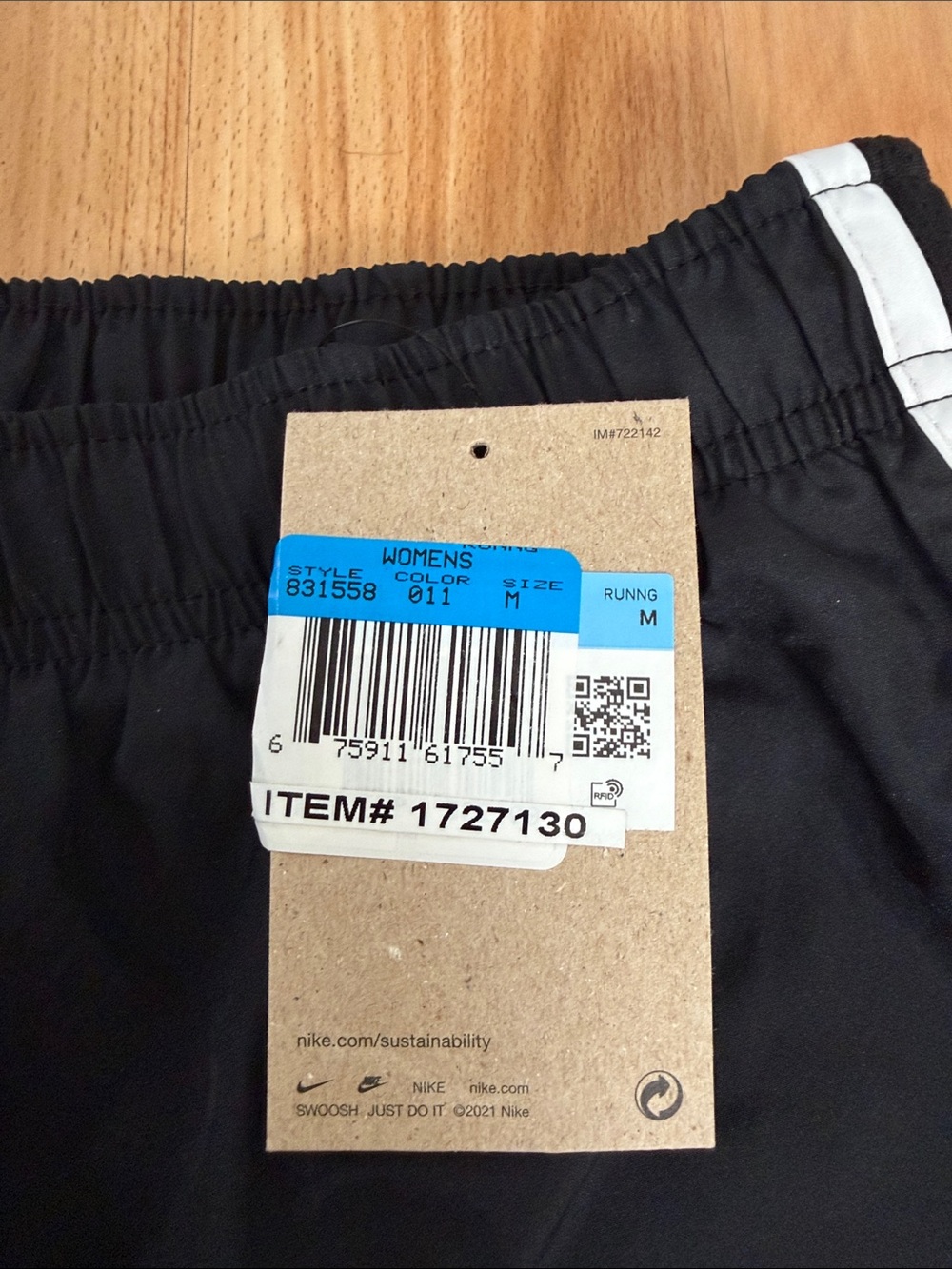 Nike Black Women's Athletic Shorts with White Piping - Picture 2 of 3